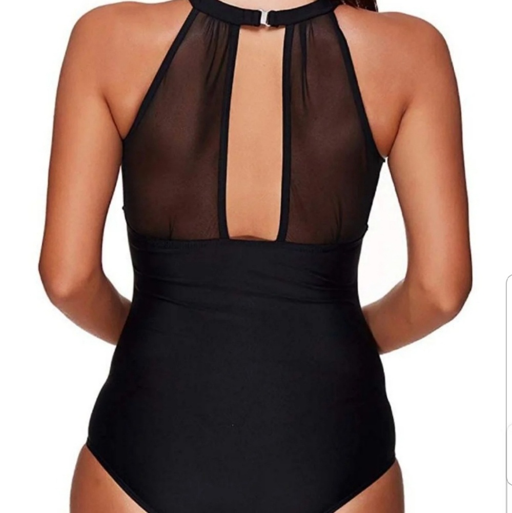 Sexy Black One Piece Swimsuit Mesh Upper - Picture 4 of 6